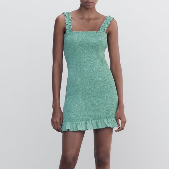 Zara Washed Green Textured Weave Dress NWT - Picture 3 of 8